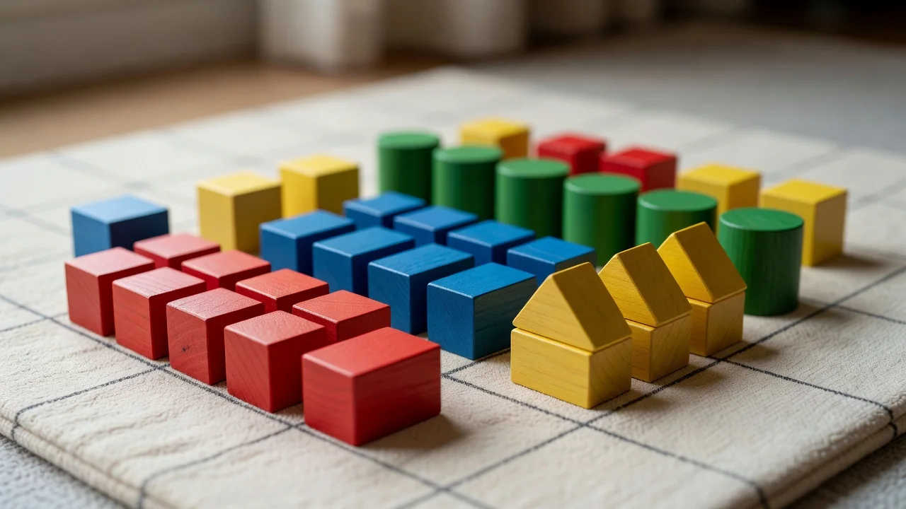 Ciudad construida con bloques de colores vista desde arriba en una tablet