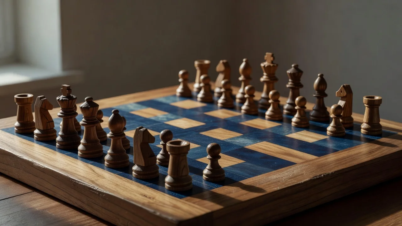 Tablero de Carcassonne a medio construir con losetas de caminos y meeples de colores sobre una mesa