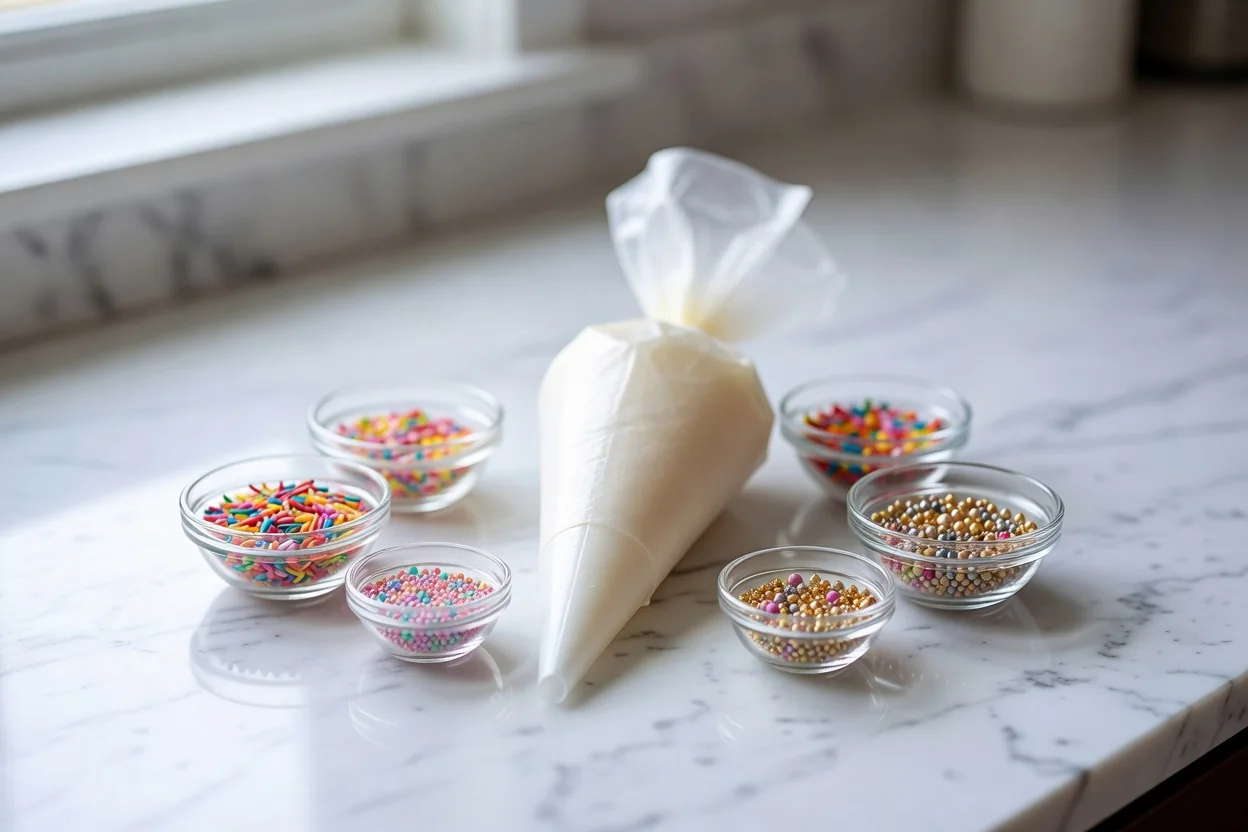 Cupcakes con glaseado de colores y sprinkles sobre una rejilla de enfriado